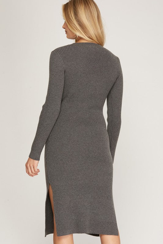 Ribbed Knit Midi Sweater Dress