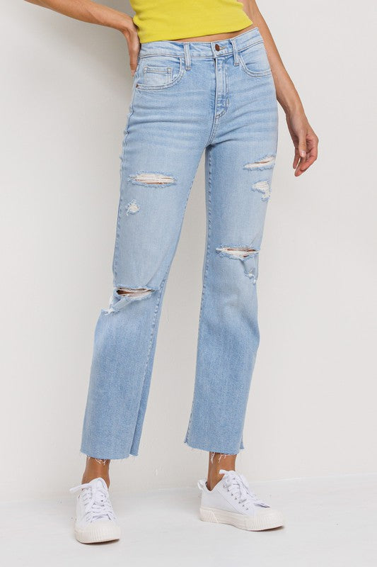 High Rise Straight Leg Sneak Peek Jeans