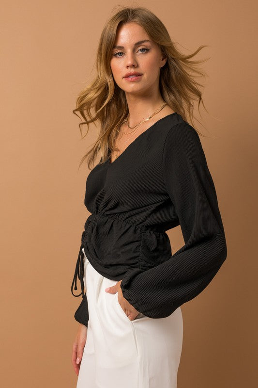 V-neck Ruching Pleated Top