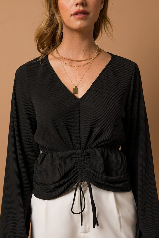 V-neck Ruching Pleated Top