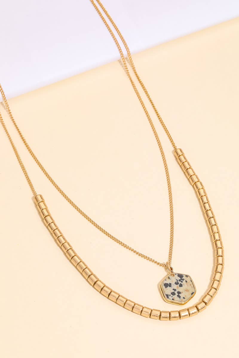 Layered Semi Precious Stone Charm Necklace
