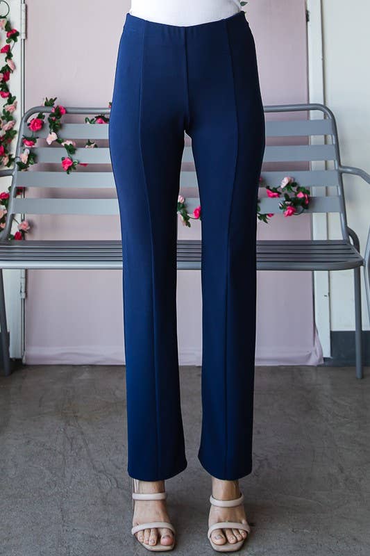Navy solid straight dress pants