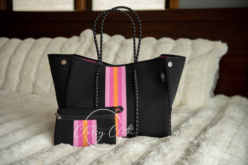 Neoprene Bag - Black w/ Hot Pink & Orange Stripe