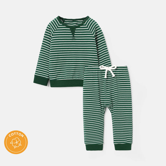 2pcs Toddler Stripe Cotton Sweatshirt and Pants Set, Green