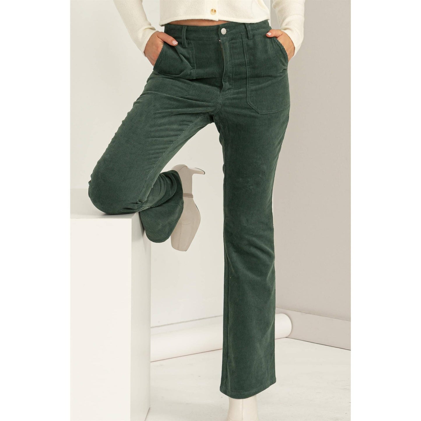 Corduroy Flare Pants in Gray/Green
