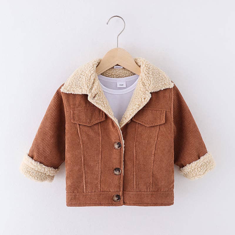 Toddler Lapel Collar Button Sherpa Lined Coat