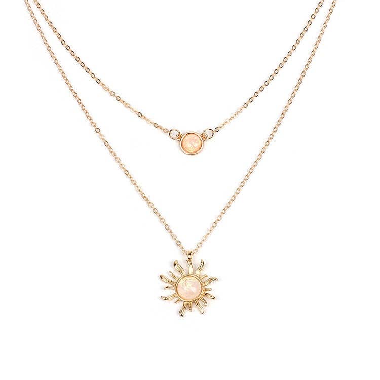 Gold Opal Sun Moon Layered Necklace Set in Solid Copper