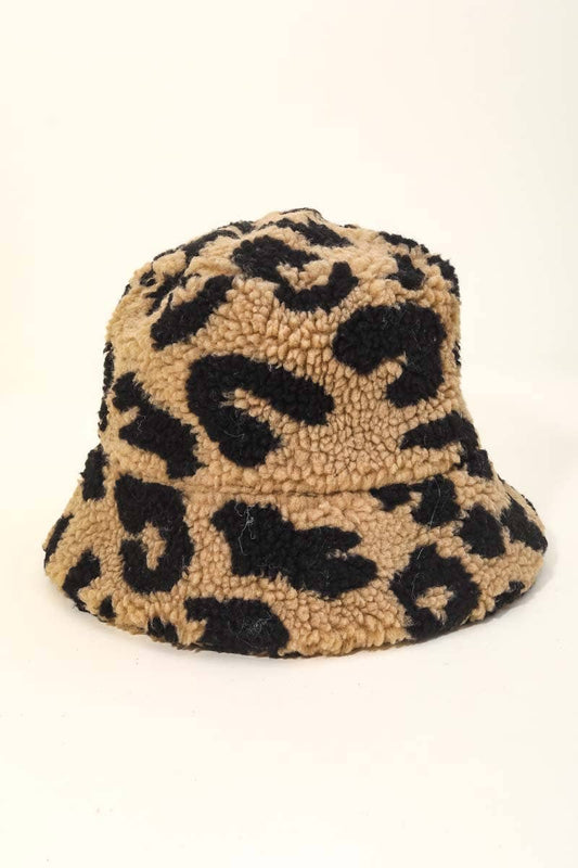 Teddy Fur Animal Print Bucket Hat