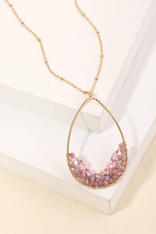 Seed Beaded Teardrop Cutout Charm Necklace