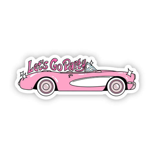 "Let's go party" pink convertable car sticker