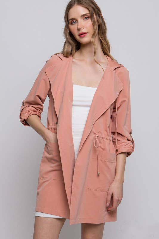 Clay Oversized Hooded Long Line Trench Jacket